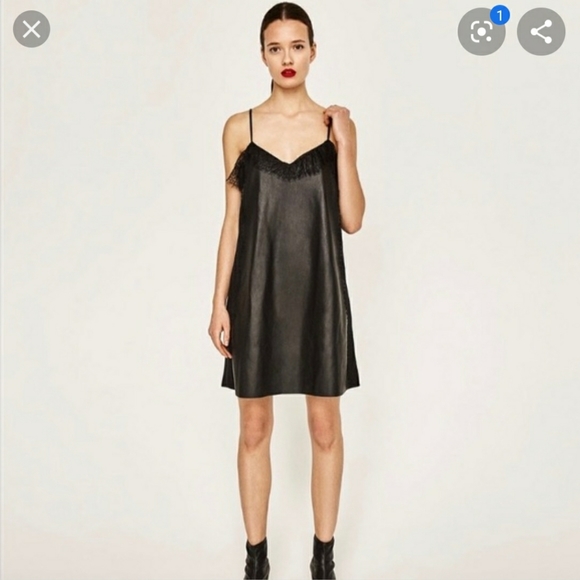 Zara NWT SZ XS Pleather Lace Dress - Picture 5 of 5